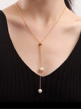 💥3for$28 New Bolo Lariat Faux Pearl Minimalist Necklace Dainty Pearl Y Shaped